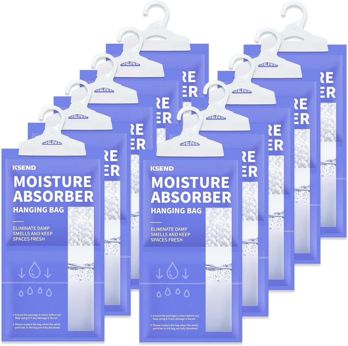 Ksend Moisture Absorbers 10 Pack, 13.9 Oz Compact Dehumidifier Bags & Packs, Moisture Hanging Bag, Humidity Absorbers, Closet Deodorizer Against Musty Odors, 13.3'' x 8.9''
