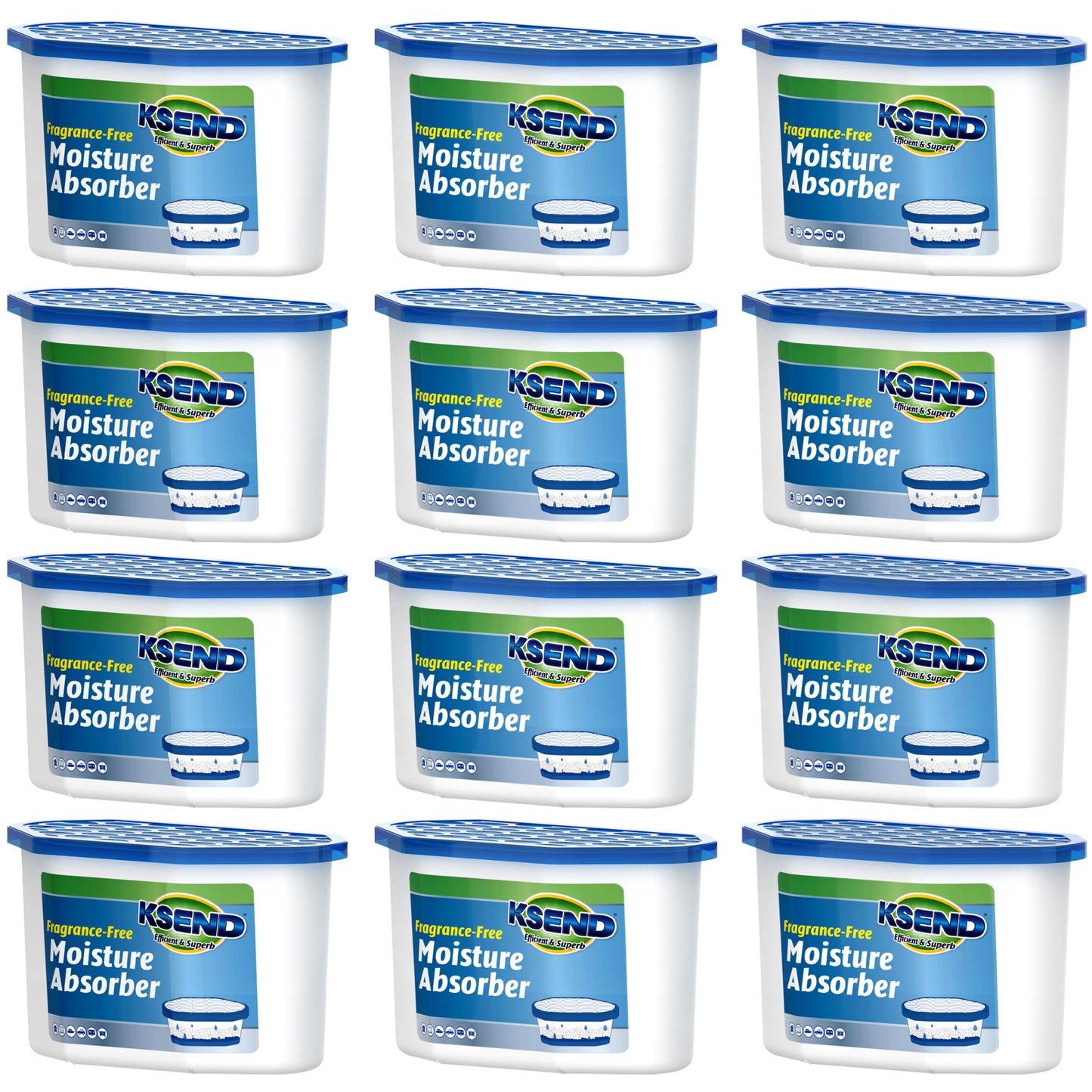 Ksend Moisture Absorbers, 12 Pack, Compact Dehumidifier for Closet, Efficient Humidity Absorber Boxes, Moisture Absorber for Closet, Odor Eliminator with Fragrance Free, Blue, 9.8oz, 500ml