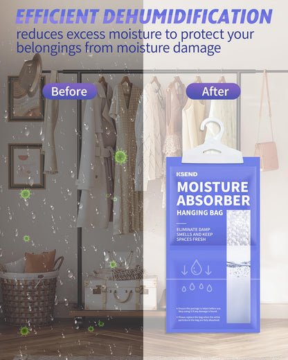 Ksend Moisture Absorbers 10 Pack, 9.8 Oz Compact Dehumidifier Bags & Packs, Moisture Hanging Bag, Humidity Absorbers, Closet Deodorizer Against Musty Odors, 11.8'' x 6.3''