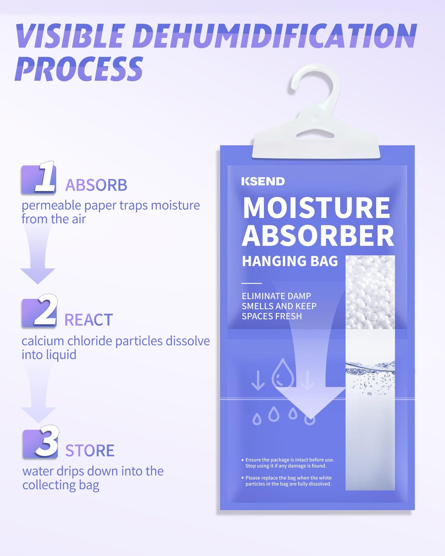 Ksend Moisture Absorbers 10 Pack, 9.8 Oz Compact Dehumidifier Bags & Packs, Moisture Hanging Bag, Humidity Absorbers, Closet Deodorizer Against Musty Odors, 11.8'' x 6.3''