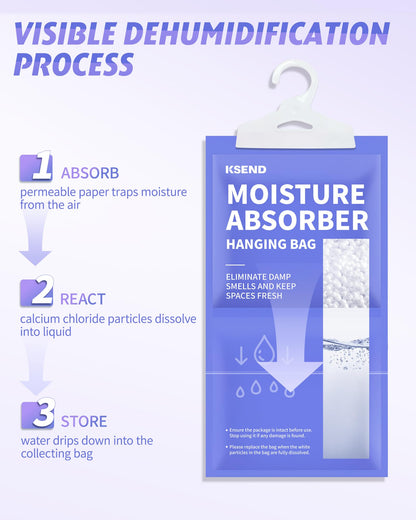 Ksend Moisture Absorbers 10 Pack, 9.8 Oz Compact Dehumidifier Bags & Packs, Moisture Hanging Bag, Humidity Absorbers, Closet Deodorizer Against Musty Odors, 11.8'' x 6.3''