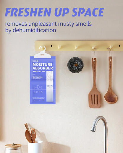 Ksend Moisture Absorbers 10 Pack, 9.8 Oz Compact Dehumidifier Bags & Packs, Moisture Hanging Bag, Humidity Absorbers, Closet Deodorizer Against Musty Odors, 11.8'' x 6.3''