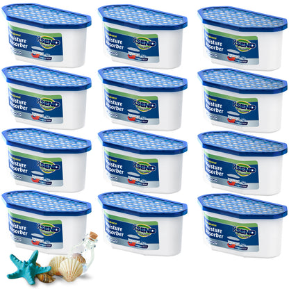 Ksend Moisture Absorbers, 12 Pack, Compact Dehumidifier for Closet, Efficient Humidity Absorber Boxes, Moisture Absorber for Closet, Odor Eliminator with Fragrance Free, Blue, 9.8oz, 500ml