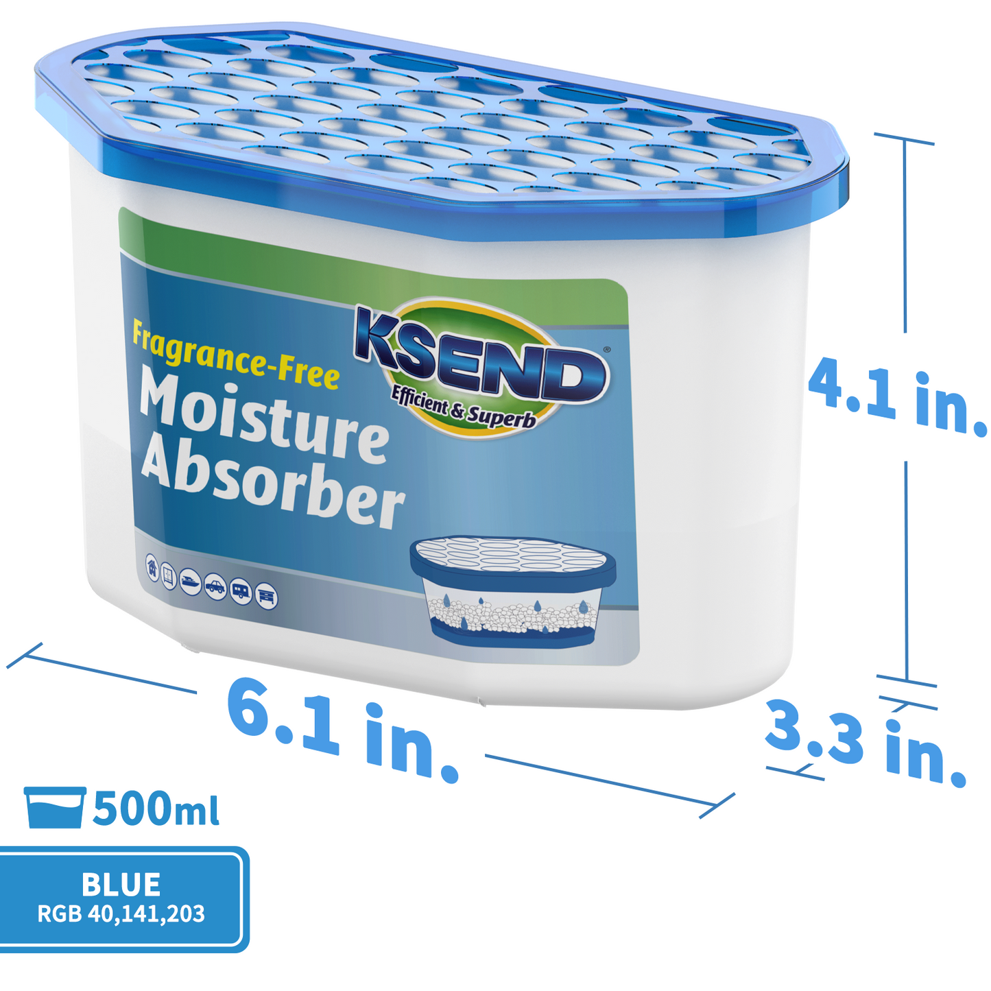 Ksend Moisture Absorbers, 12 Pack, Compact Dehumidifier for Closet, Efficient Humidity Absorber Boxes, Moisture Absorber for Closet, Odor Eliminator with Fragrance Free, Blue, 9.8oz, 500ml