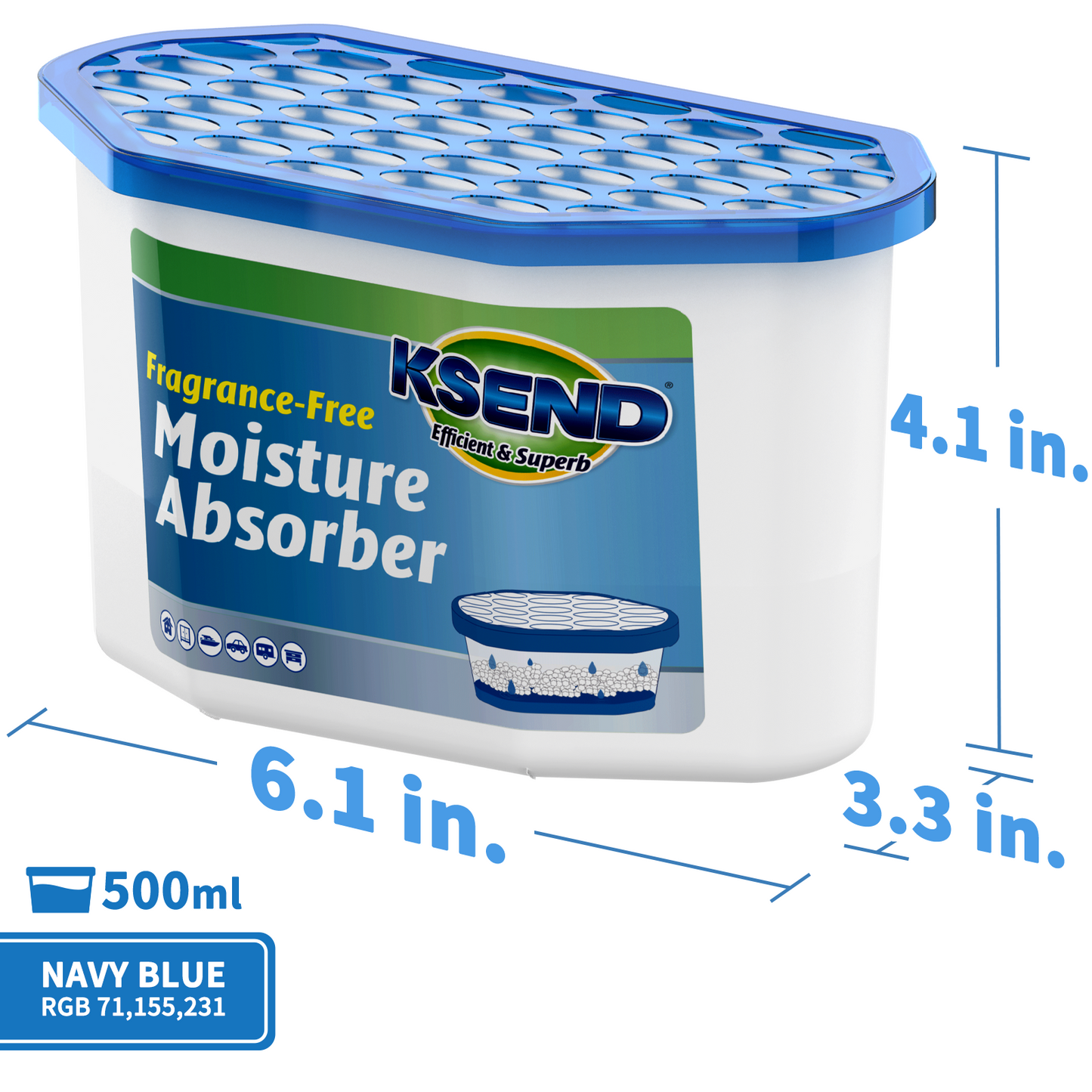 Ksend Moisture Absorbers, 12 Pack, Compact Dehumidifier for Closet, Efficient Humidity Absorber Boxes, Moisture Absorber for Closet, Odor Eliminator with Fragrance Free, Blue, 9.8oz, 500ml