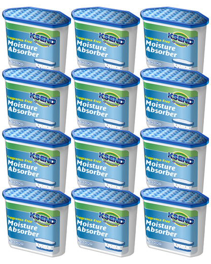 Ksend Moisture Absorbers, 12 Pack, Compact Dehumidifier for Closet, Efficient Humidity Absorber Boxes, Moisture Absorber for Closet, Odor Eliminator with Fragrance Free, Blue, 9.8oz, 500ml