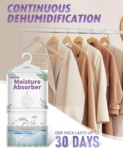Ksend Moisture Absorbers 8 Packs - 9.8 oz Dehumidifier Bags, Portable Moisture Hanging Bags for Closet, Bathroom and Kitchen, Fragrance Free, 11.8'' x 6.3''
